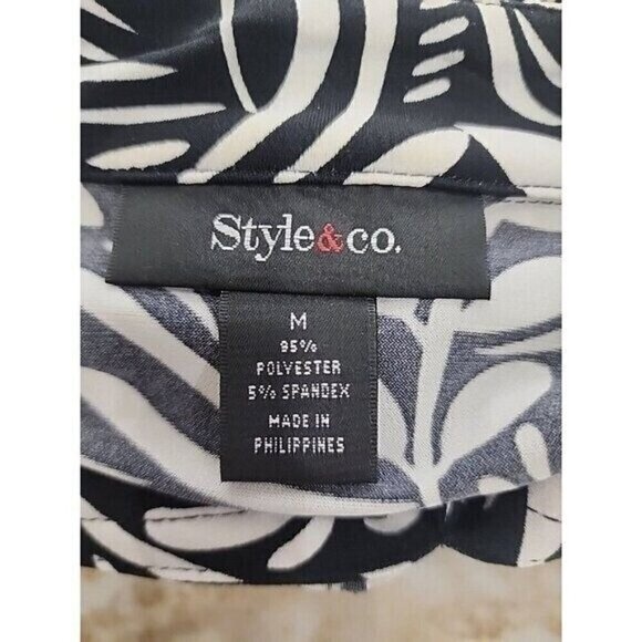 Style & Co. Black & White Floral Elbow Length Sleeve Top Women's Medium - Picture 6 of 7